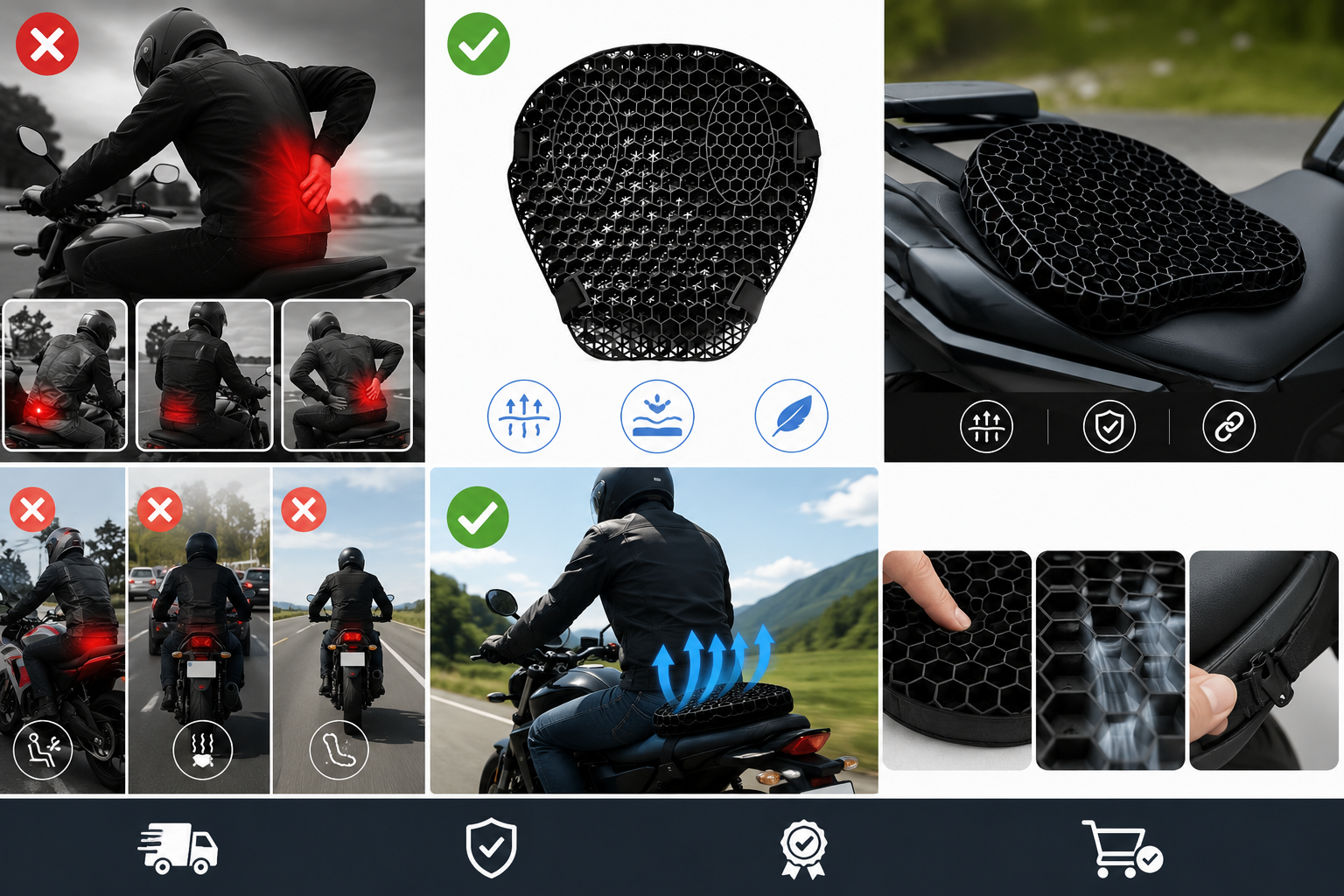 cojín negro de silicona para moto